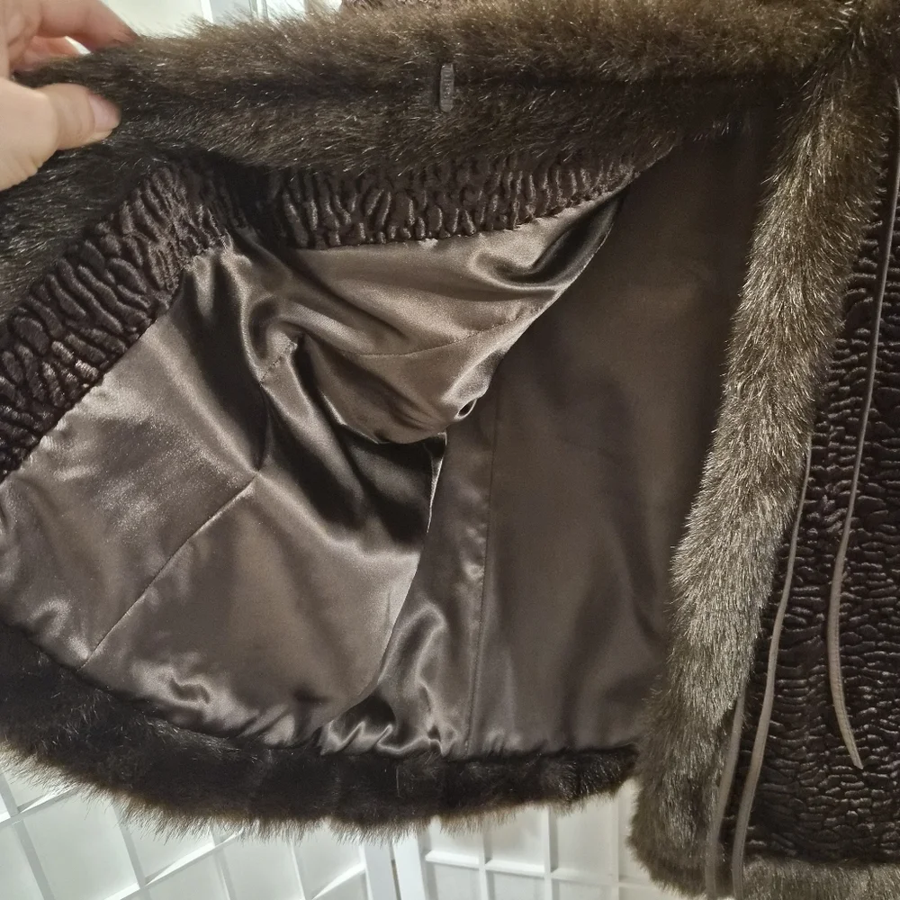 Vintage Brown Faux Fur Coat Sz L - Picture 9 of 15